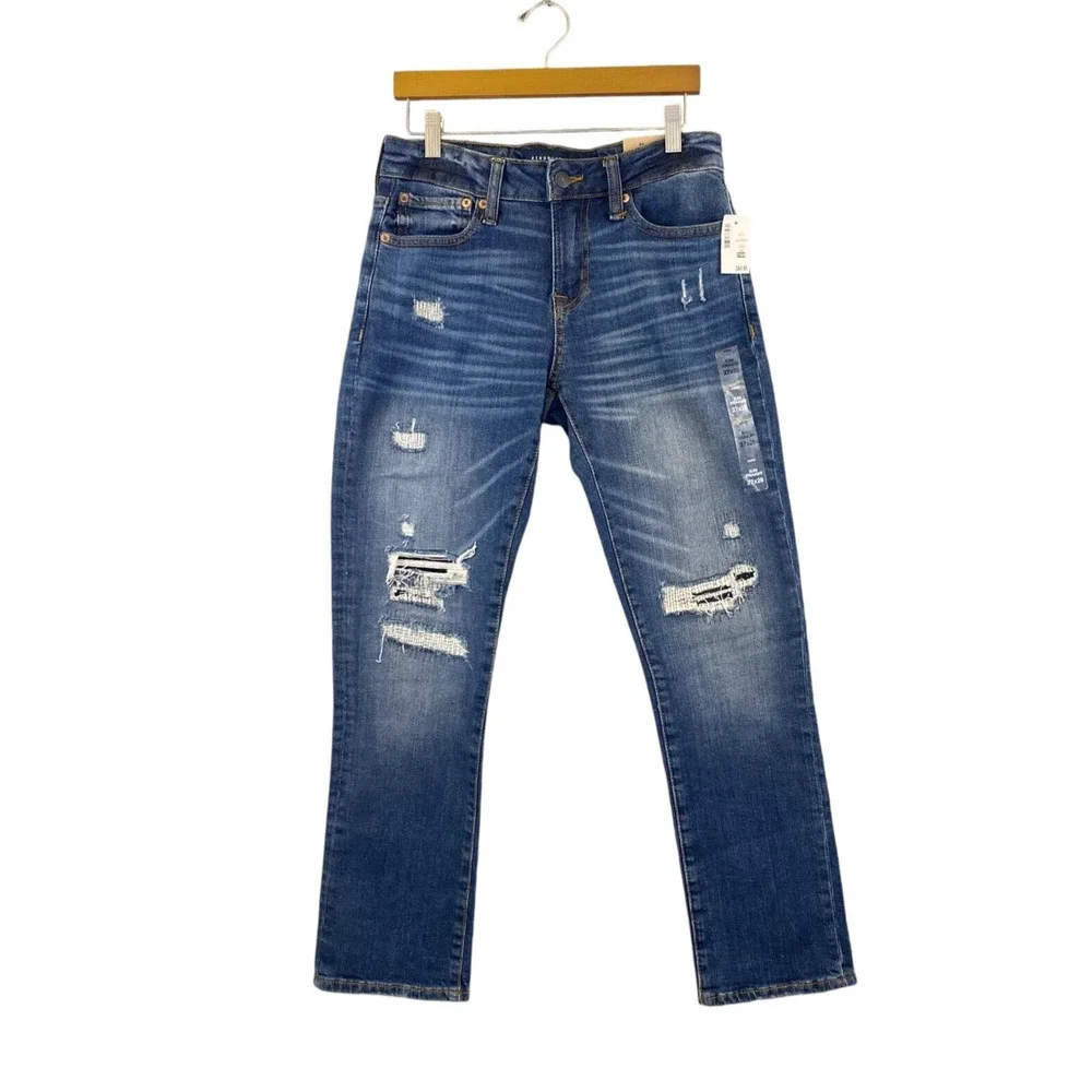 Aeropostale Areo Real Original Denim Jeans Womens 27/28 Slim Straight Distressed
